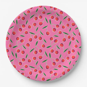 Hot Pink Retro Berry Cherry Birthday Party Paper Plate