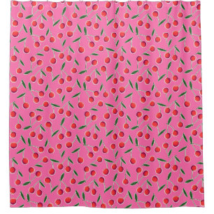 Hot Pink Retro Berry Cherry Shower Curtain