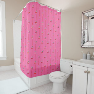 Hot Pink Retro Berry Cherry Sixties Stripes Shower Curtain