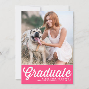 Hot Pink Retro Bold Typography Graduation Invitation