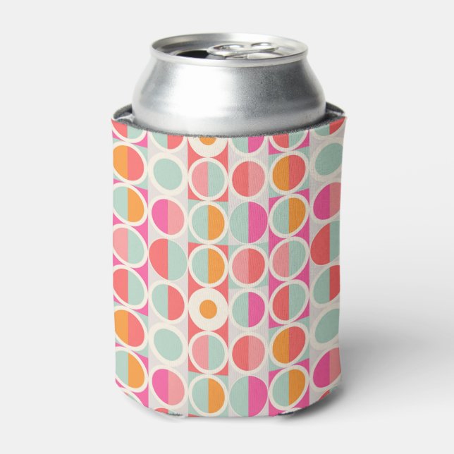 Hot Pink Retro Circle Pattern Can Cooler (Can Front)