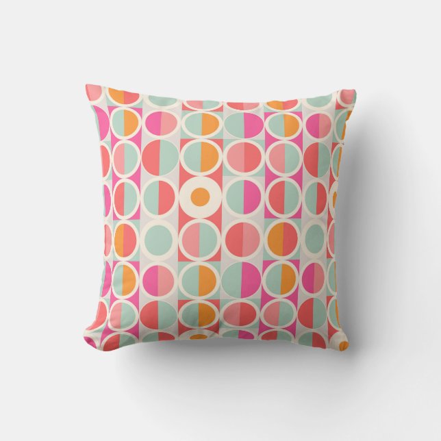 Hot Pink Retro Circle Pattern Cushion (Front)
