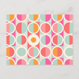 Hot Pink Retro Circle Pattern Holiday Postcard
