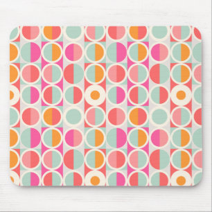 Hot Pink Retro Circle Pattern Mouse Mat