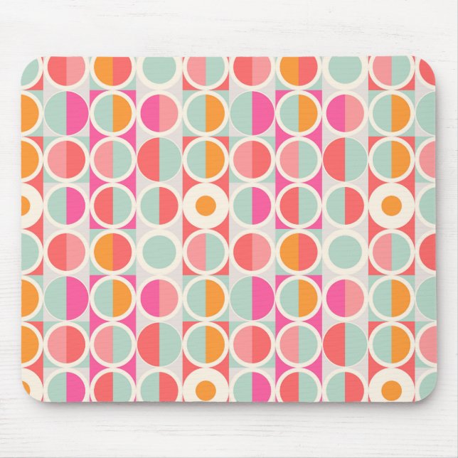 Hot Pink Retro Circle Pattern Mouse Mat (Front)