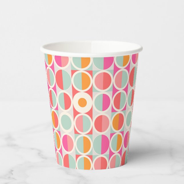 Hot Pink Retro Circle Pattern Paper Cups (Left)