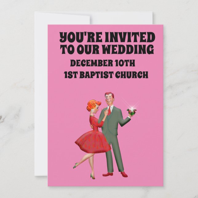HOT PINK RETRO COUPLE WEDDING CUSTOM INVITATIONS  (Front)