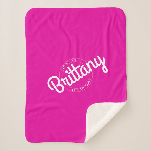 Hot Pink Retro Dolly Let's Go Party! Sherpa Blanket (Front)