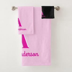 Hot Pink Retro Dolly Monogram Bath Towel Set