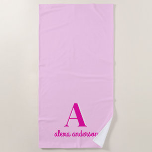 Hot Pink Retro Dolly Monogram Beach Towel