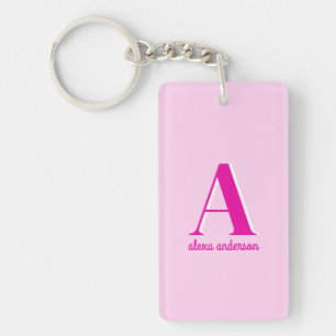 Hot Pink Retro Dolly Monogram Key Ring