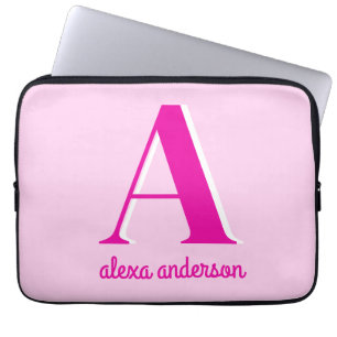 Hot Pink Retro Dolly Monogram Laptop Sleeve