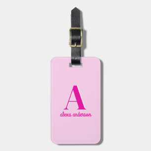 Hot Pink Retro Dolly Monogram Luggage Tag
