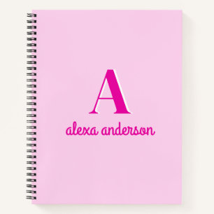 Hot Pink Retro Dolly Monogram Notebook