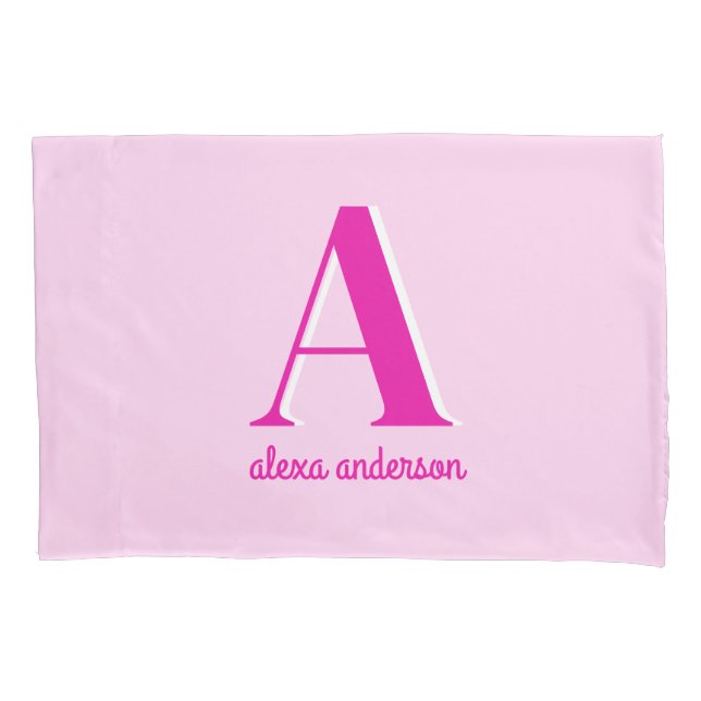 Hot Pink Retro Dolly Monogram Pillowcase (Front)