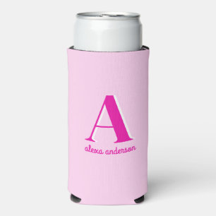 Hot Pink Retro Dolly Monogram Seltzer Can Cooler