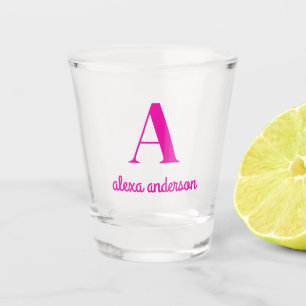 Hot Pink Retro Dolly Monogram Shot Glass