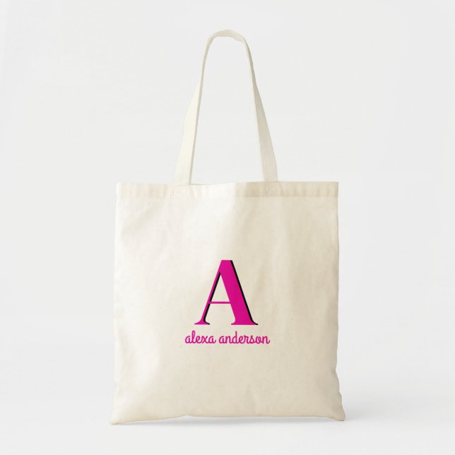 Hot Pink Retro Dolly Monogram Tote Bag (Front)