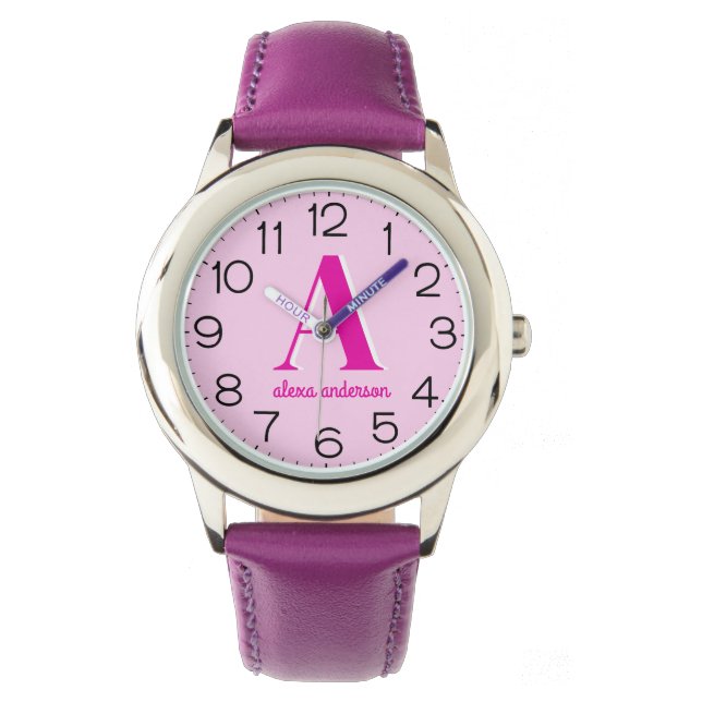 Hot Pink Retro Dolly Monogram Watch (Front)