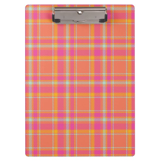 Hot Pink Retro Plaid with Orange and Blue Clipboard (Front)