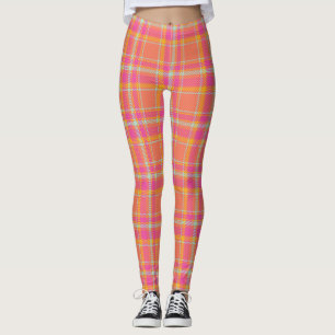 Hot Pink Retro Plaid with Orange and Blue Leggings