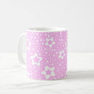 Hot pink retro polka dots with floral pattern coffee mug