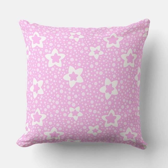 Hot pink retro polka dots with floral pattern cushion (Front)