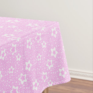 Hot pink retro polka dots with floral pattern tablecloth