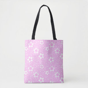 Hot pink retro polka dots with floral pattern tote bag