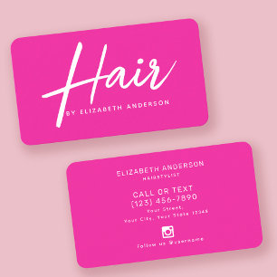 Hot Pink Retro Script Hairstylist Business Card
