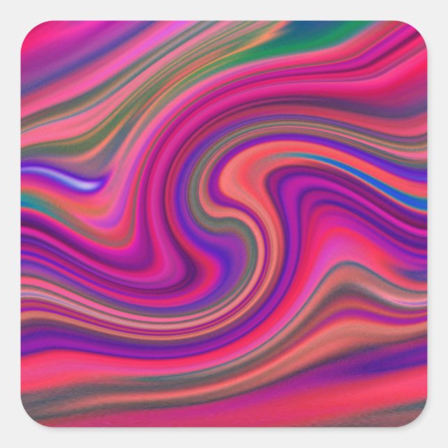 Hot Pink Retro Swirl Epicenter Square Sticker (Front)