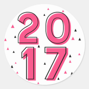 Hot Pink Retro Typography Happy New Year 2017 Classic Round Sticker