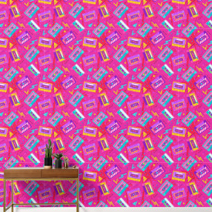 Hot Pink Retro Vintage Cassettes  Wallpaper