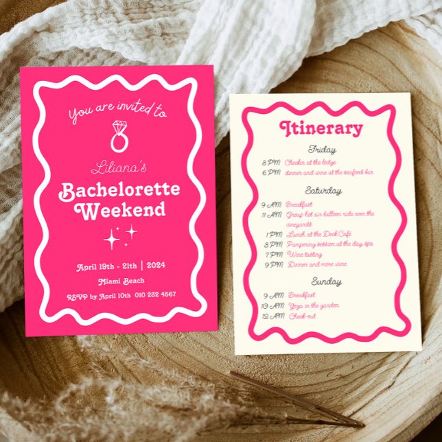 Hot Pink Retro Wave Bachelorette Weekend Itinerary Invitation (Creator Uploaded)