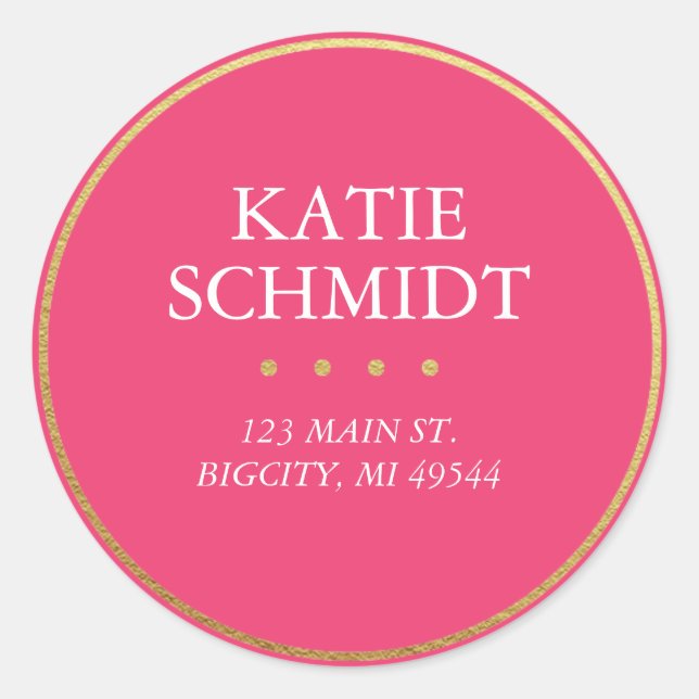 Hot Pink Return Address Label with Faux Gold Foil (Front)