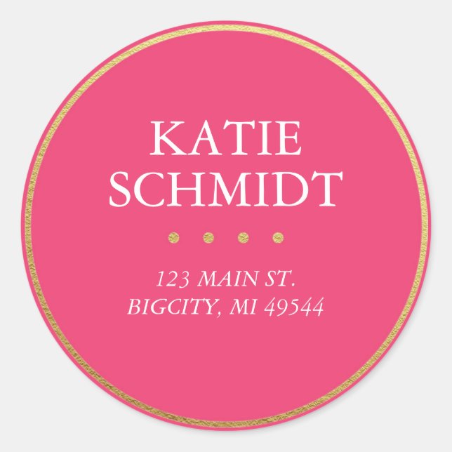 Hot Pink Return Address Label with Faux Gold Foil (Front)