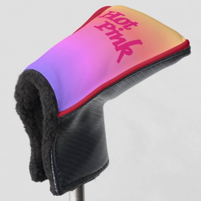 Hot Pink reverse golf club putter head cover (3/4 Front)