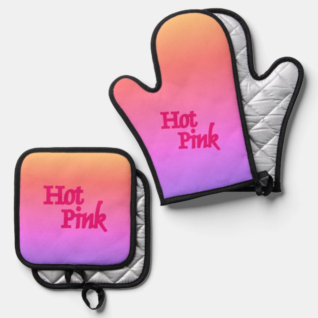 Hot Pink reverse oven mitts pot holder sets Oven Mitt & Pot Holder Set (Front/Back)