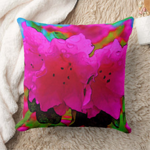 Hot Pink Rhododendron Flowers Cushion