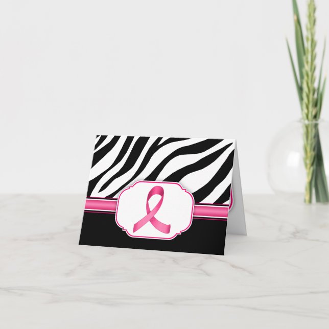 Hot Pink Ribbon custom Zebra Print Thank You Cards (Front)