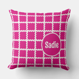 Hot Pink Ric Rac Pattern for Girls with Name  Cushion