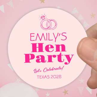 Hot Pink Rings Hen Party Classic Round Sticker