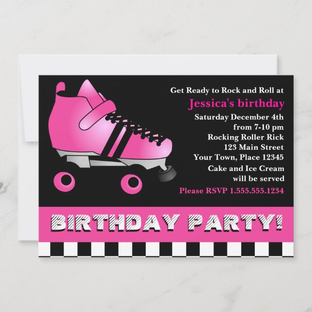 Hot Pink Roller Skate Birthday Party Invitation (Front)