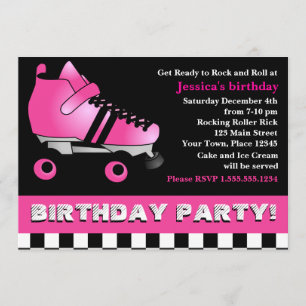 Hot Pink Roller Skate Birthday Party Invitation