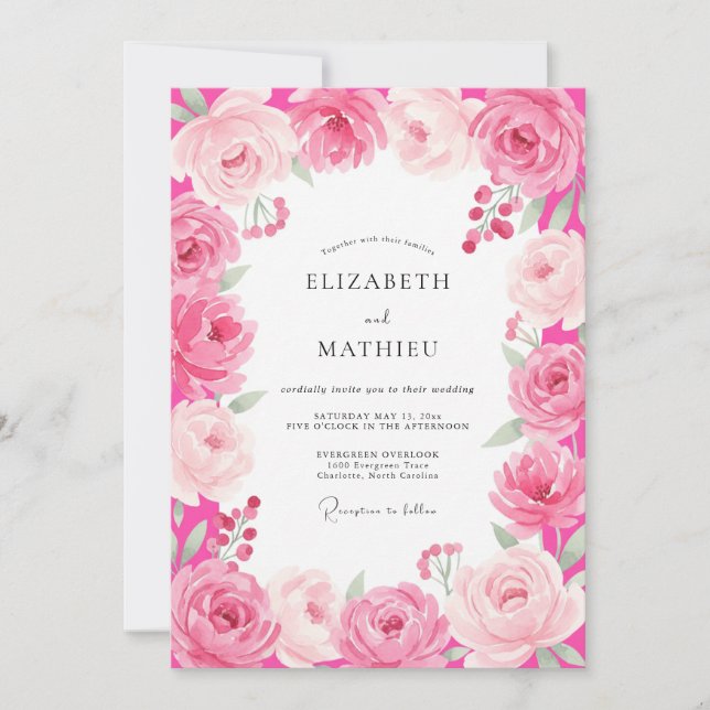 Hot Pink Romantic Blossom Wedding Invitation (Front)