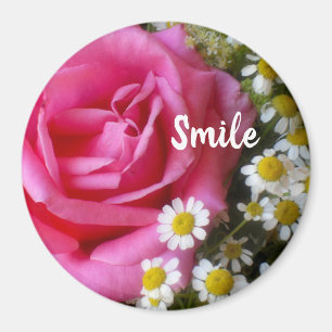 Hot Pink Rose and White Daisies Photo Magnet