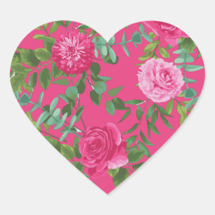 Hot Pink Rose Beautiful Wedding Heart Sticker