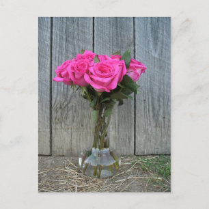 Hot Pink Rose Bouquet At The Barn Postcard
