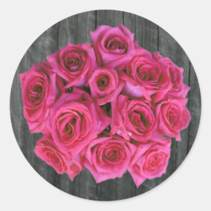 Hot Pink Rose Bouquet & Barnwood Sticker