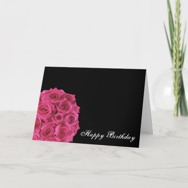 Hot Pink Rose Bouquet Birthday Card (Front)